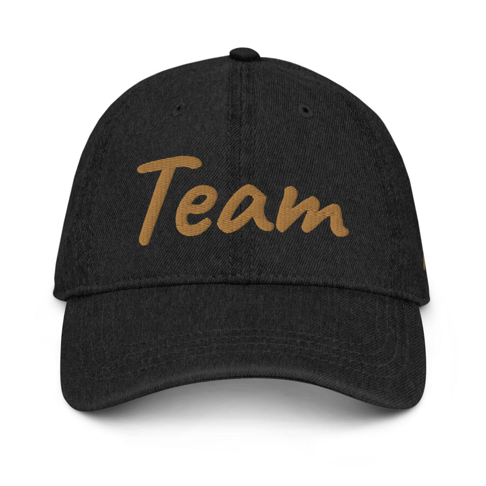 Team In Celluloid Embroidery on Denim Hat