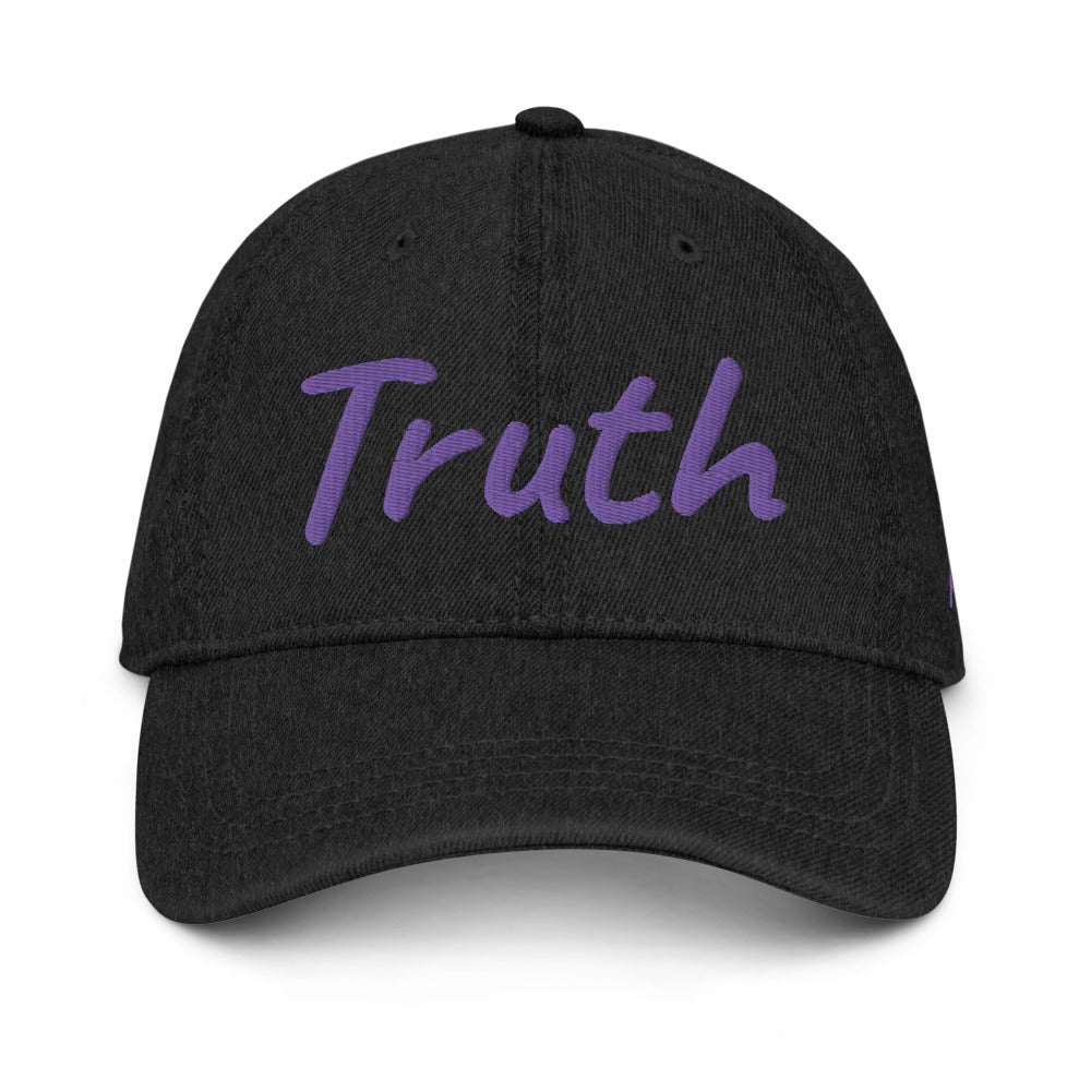 Truth In Amethyst Embroidery on Denim Hat