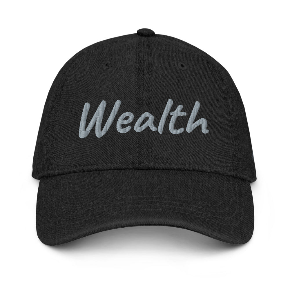 Wealth In Silver Embroidery on Denim Hat