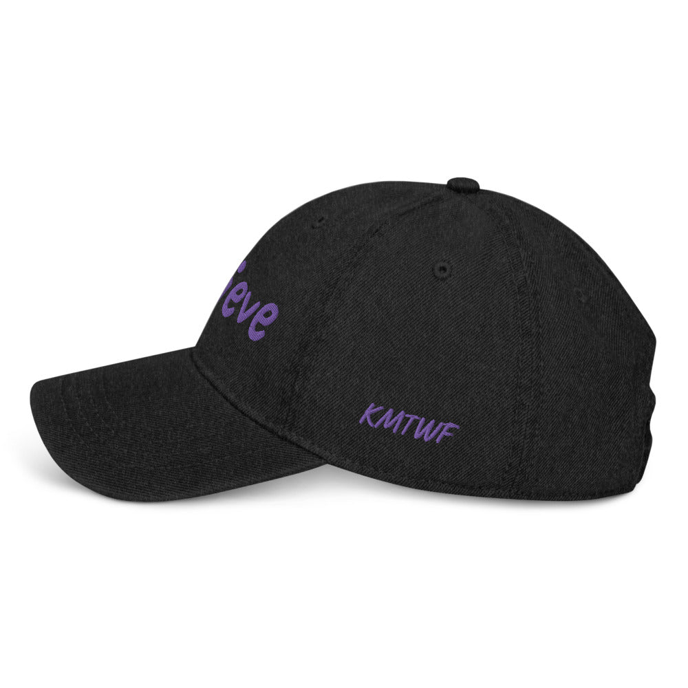 Believe In Amethyst Embroidery on Denim Hat