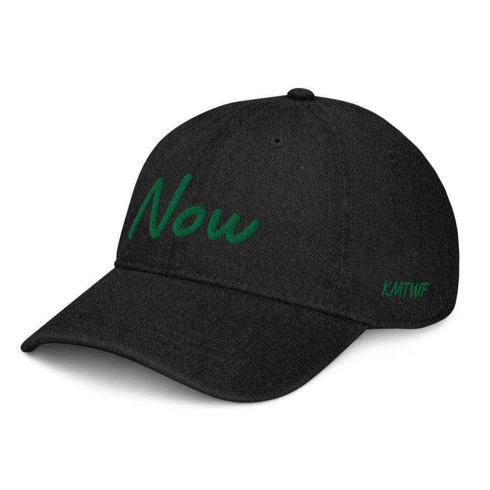 Now In Emerald Embroidery on Denim Hat