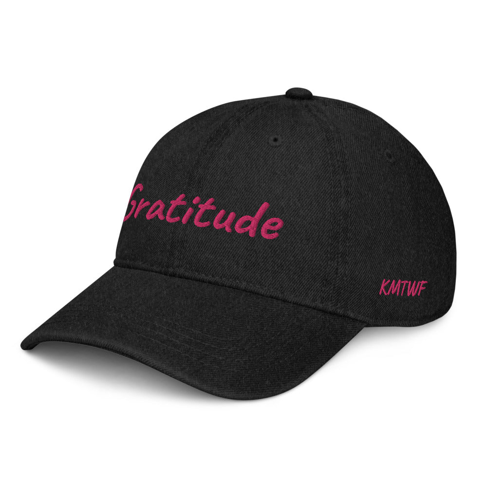 Gratitude In Star Rose Quartz Embroidery on Denim Hat