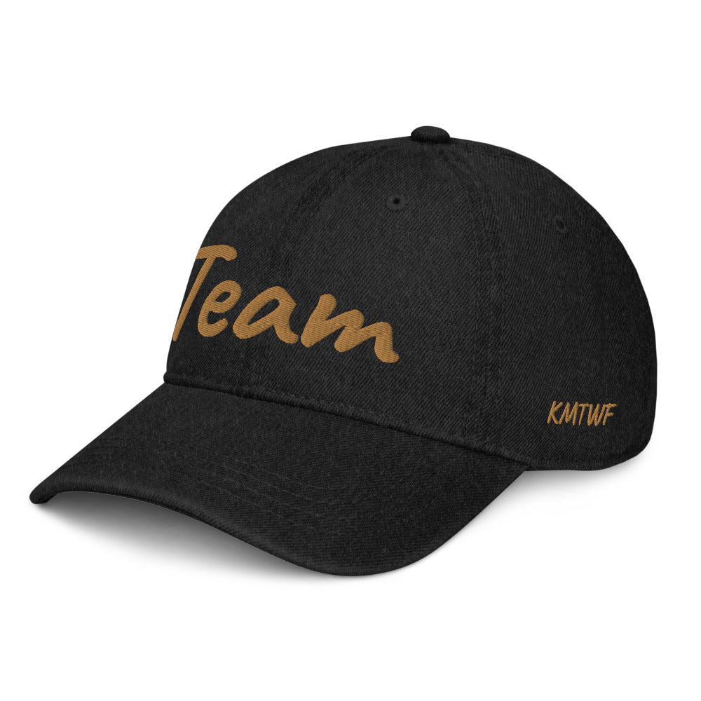 Team In Celluloid Embroidery on Denim Hat