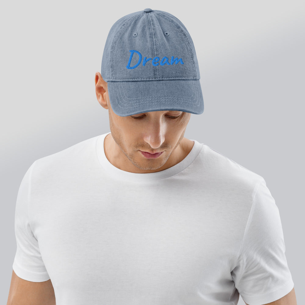 Dream In Sapphire Embroidery on Denim Hat