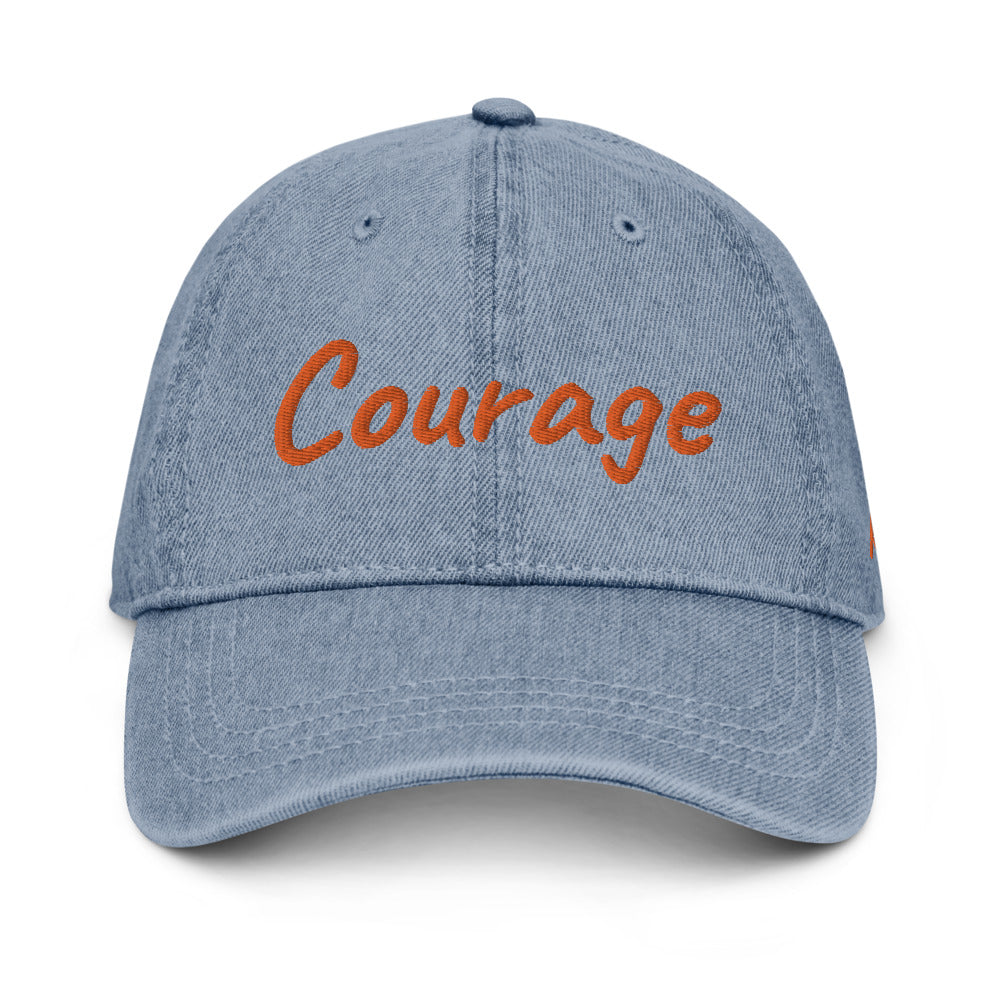 Courage In Amber Embroidery on Denim Hat