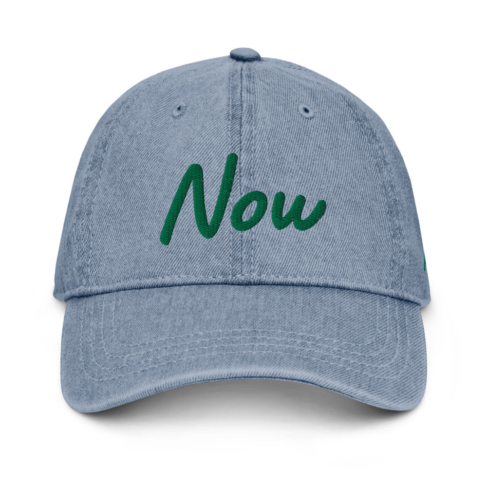 Now In Emerald Embroidery on Denim Hat