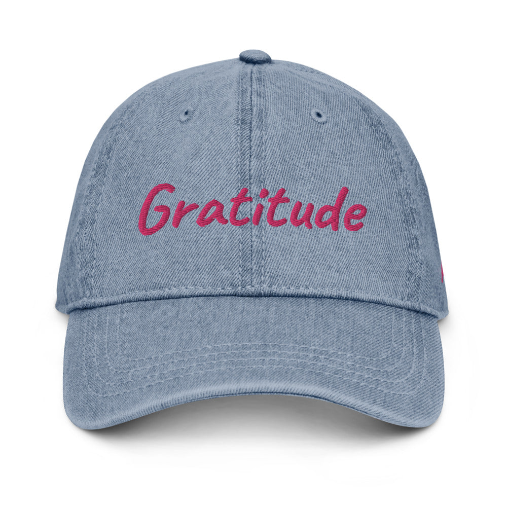 Gratitude In Star Rose Quartz Embroidery on Denim Hat