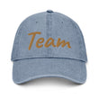 Team In Celluloid Embroidery on Denim Hat