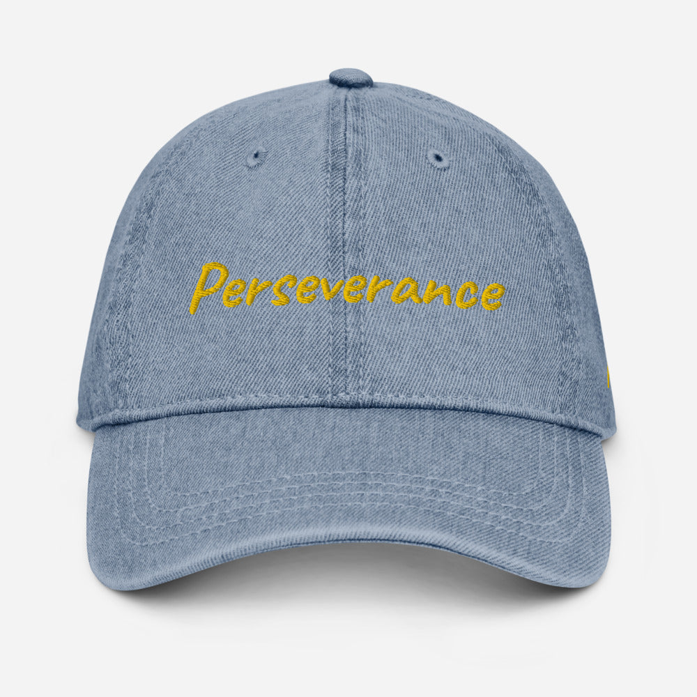 Perseverance In Gold Embroidery on Denim Hat