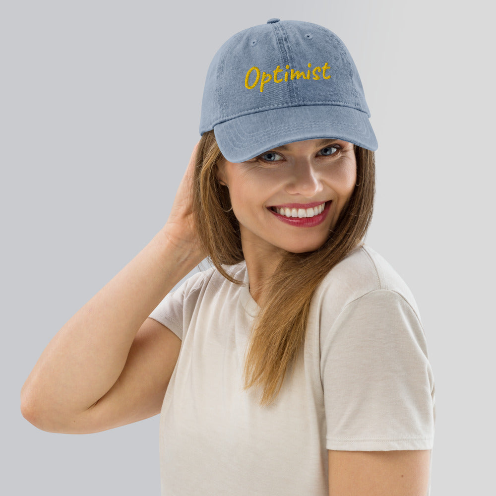 Optimist In Gold Embroidery on Denim Hat