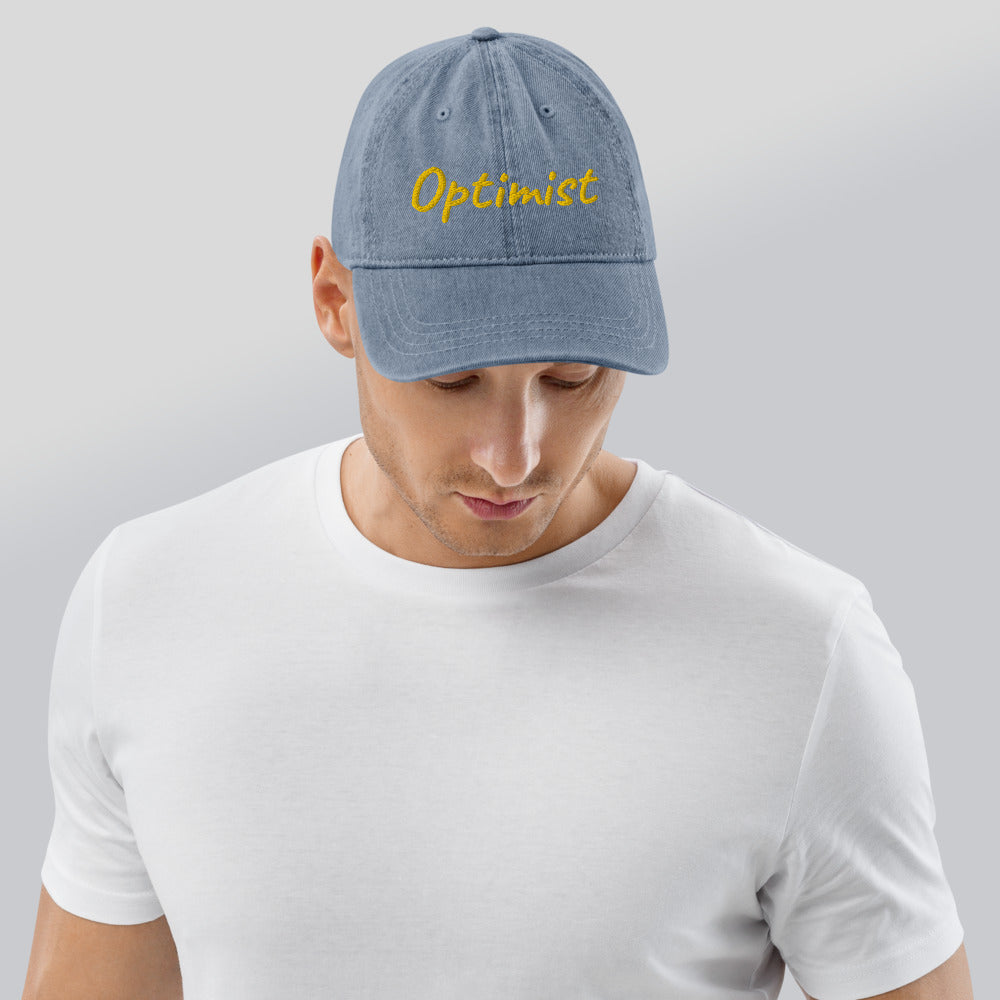 Optimist In Gold Embroidery on Denim Hat