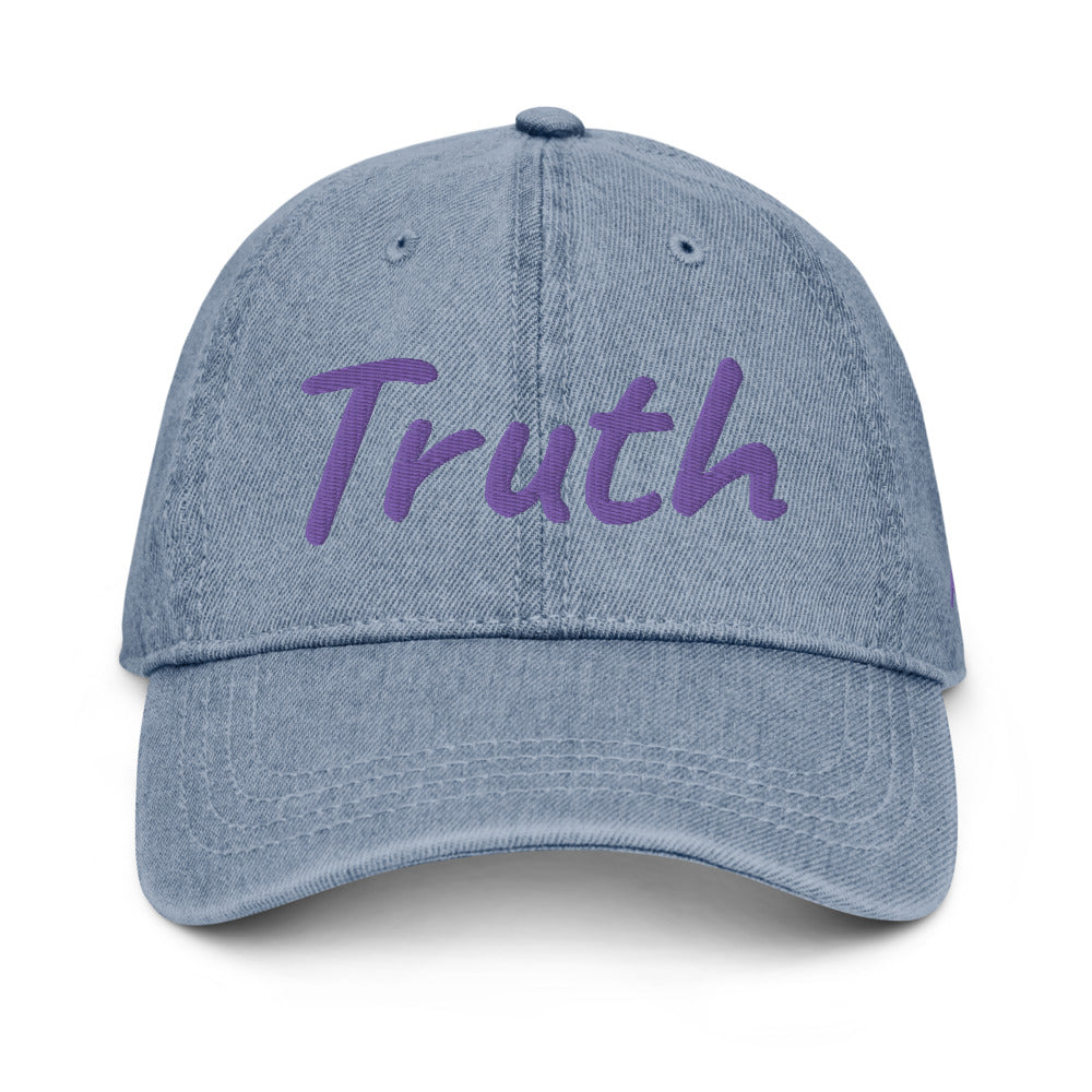 Truth In Amethyst Embroidery on Denim Hat