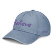 Believe In Amethyst Embroidery on Denim Hat