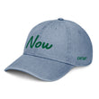 Now In Emerald Embroidery on Denim Hat