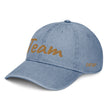 Team In Celluloid Embroidery on Denim Hat