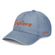 Explore In Amber Embroidery on Denim Hat