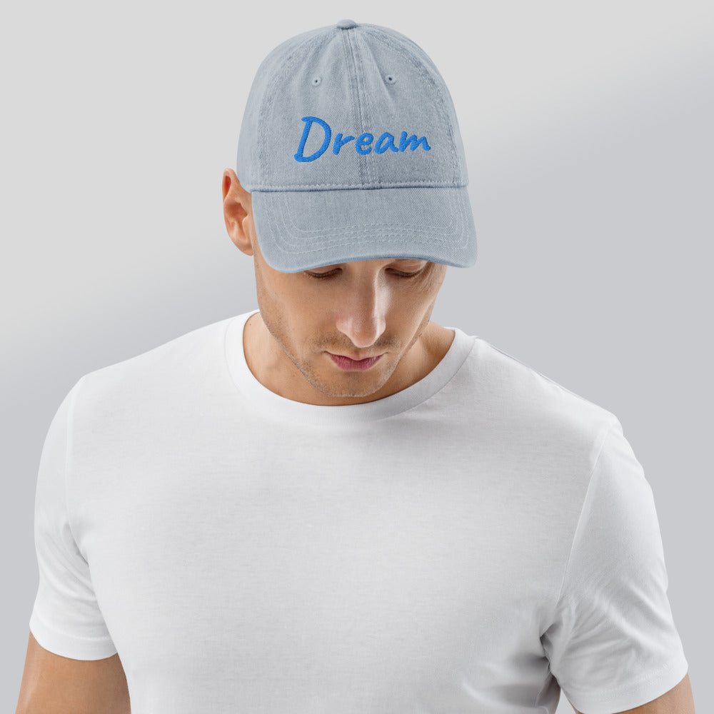 Dream In Sapphire Embroidery on Denim Hat