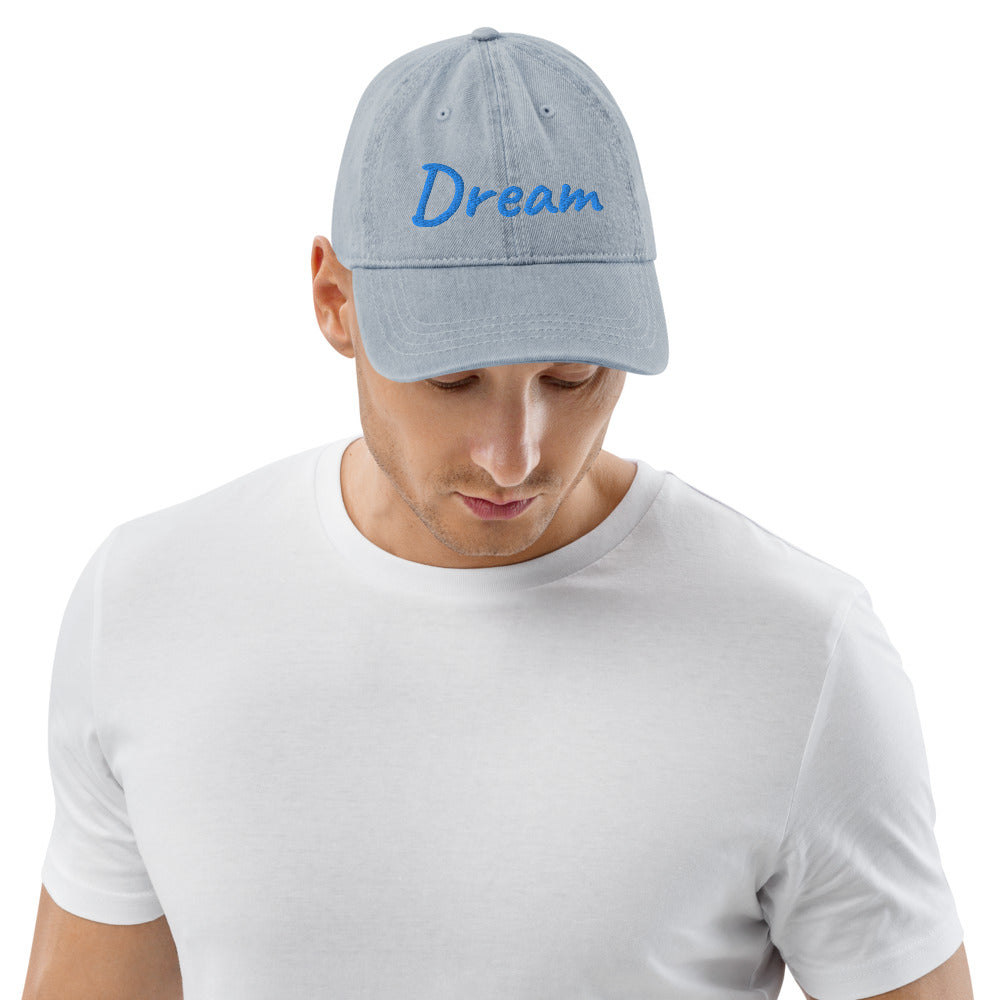 Dream In Sapphire Embroidery on Denim Hat