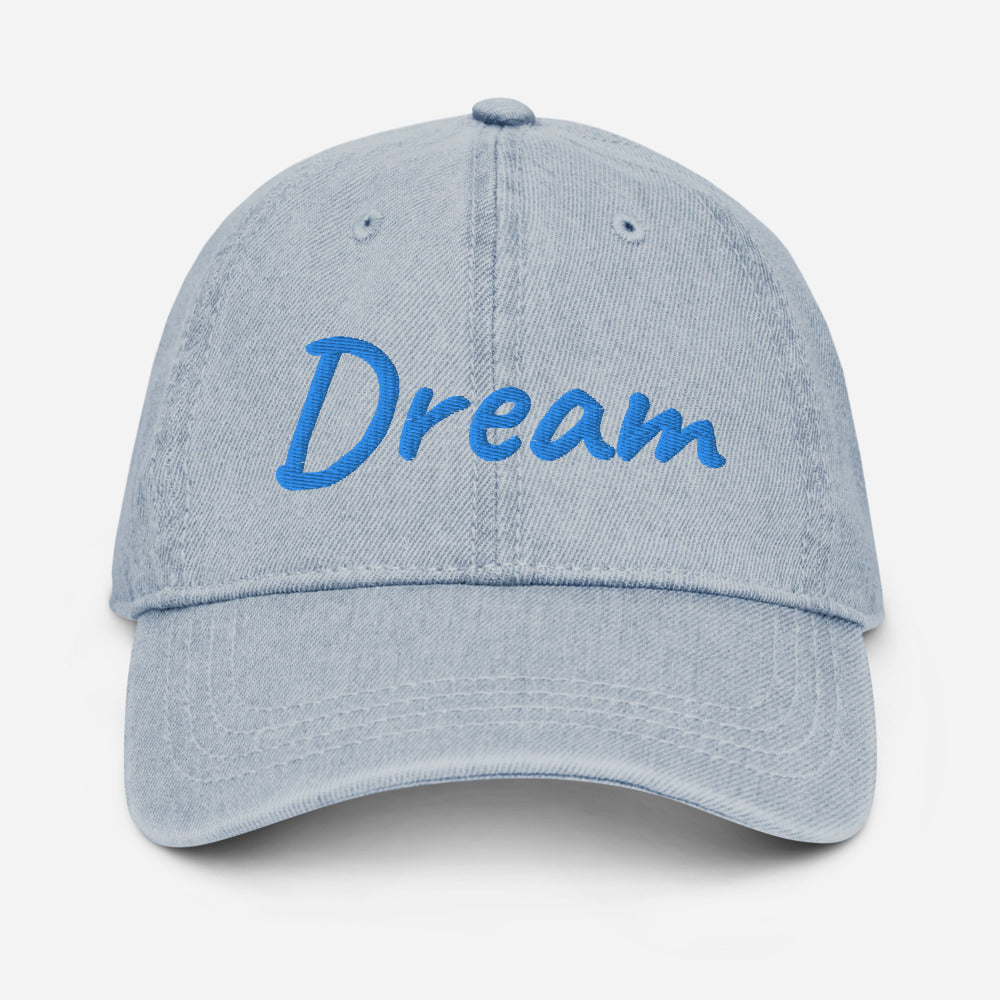 Dream In Sapphire Embroidery on Denim Hat