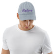 Believe In Amethyst Embroidery on Denim Hat