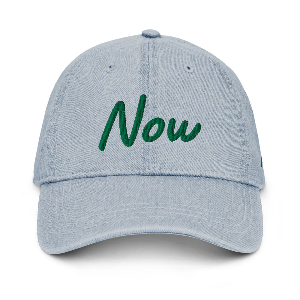 Now In Emerald Embroidery on Denim Hat