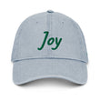 Joy In Emerald Embroidery on Denim Hat