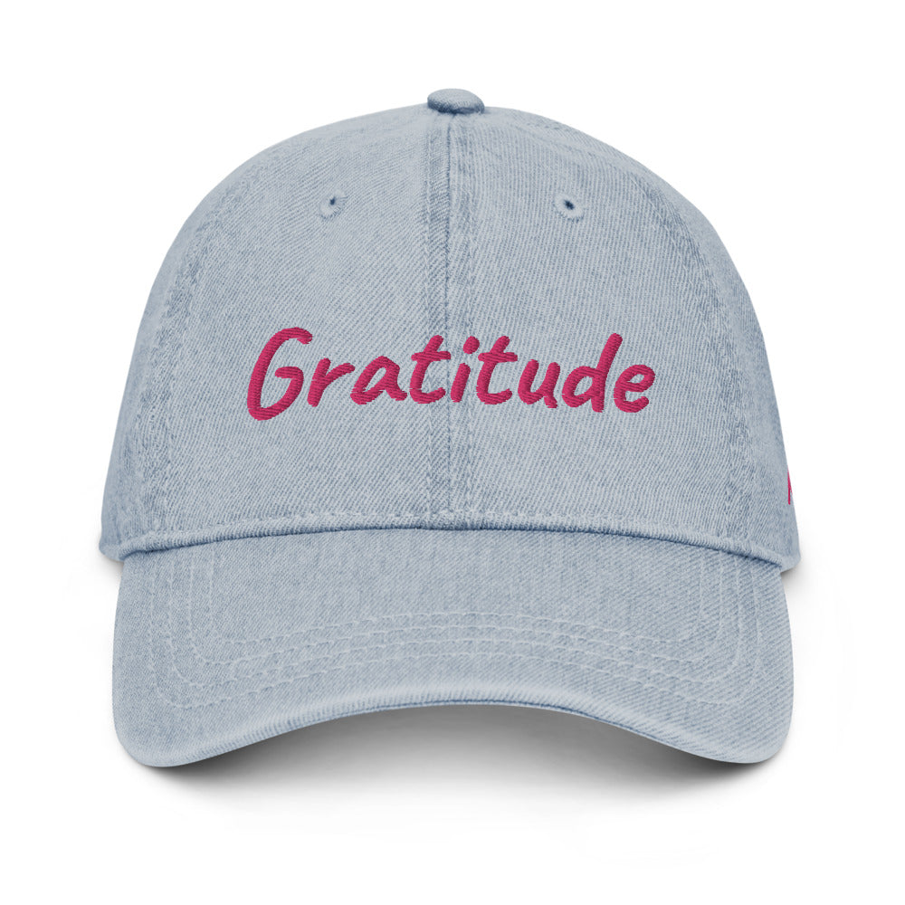 Gratitude In Star Rose Quartz Embroidery on Denim Hat