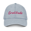 Gratitude In Star Rose Quartz Embroidery on Denim Hat