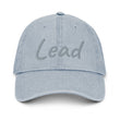 Lead In Silver Embroidery on Denim Hat