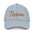 Team In Celluloid Embroidery on Denim Hat