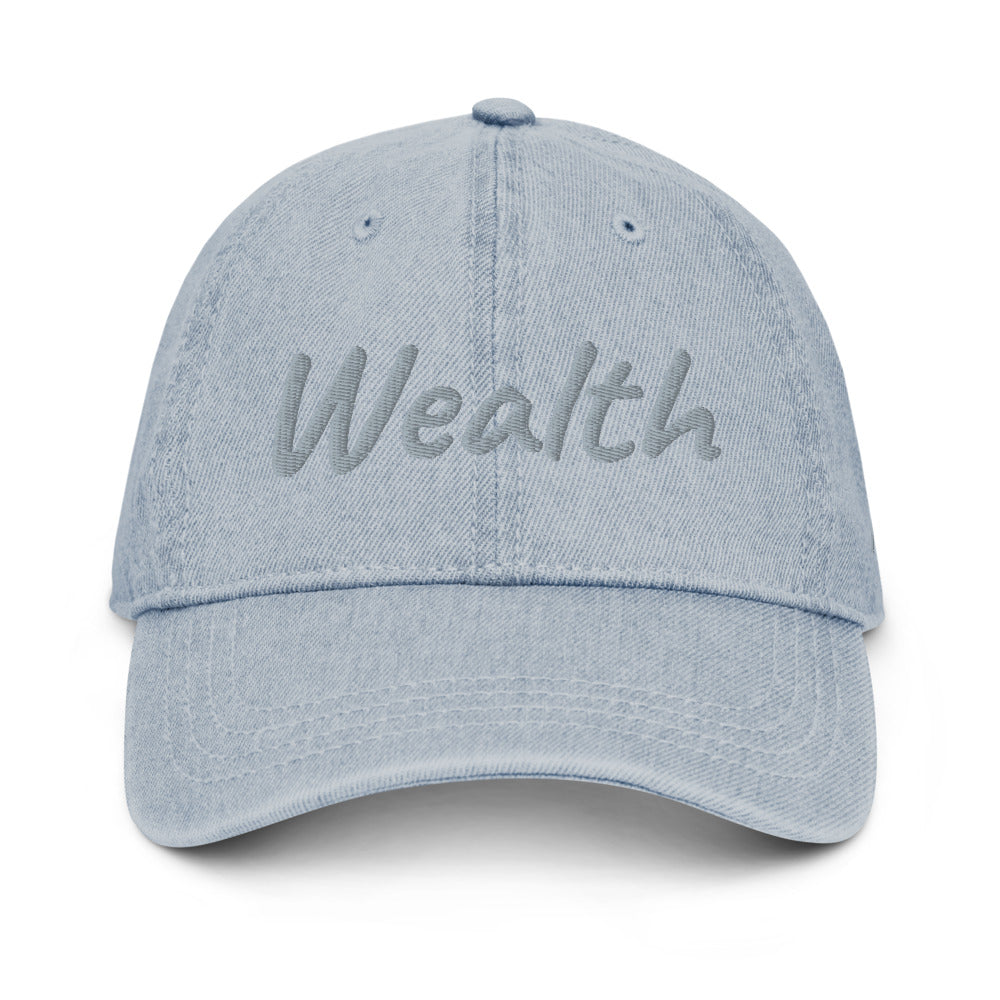 Wealth In Silver Embroidery on Denim Hat