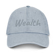 Wealth In Silver Embroidery on Denim Hat