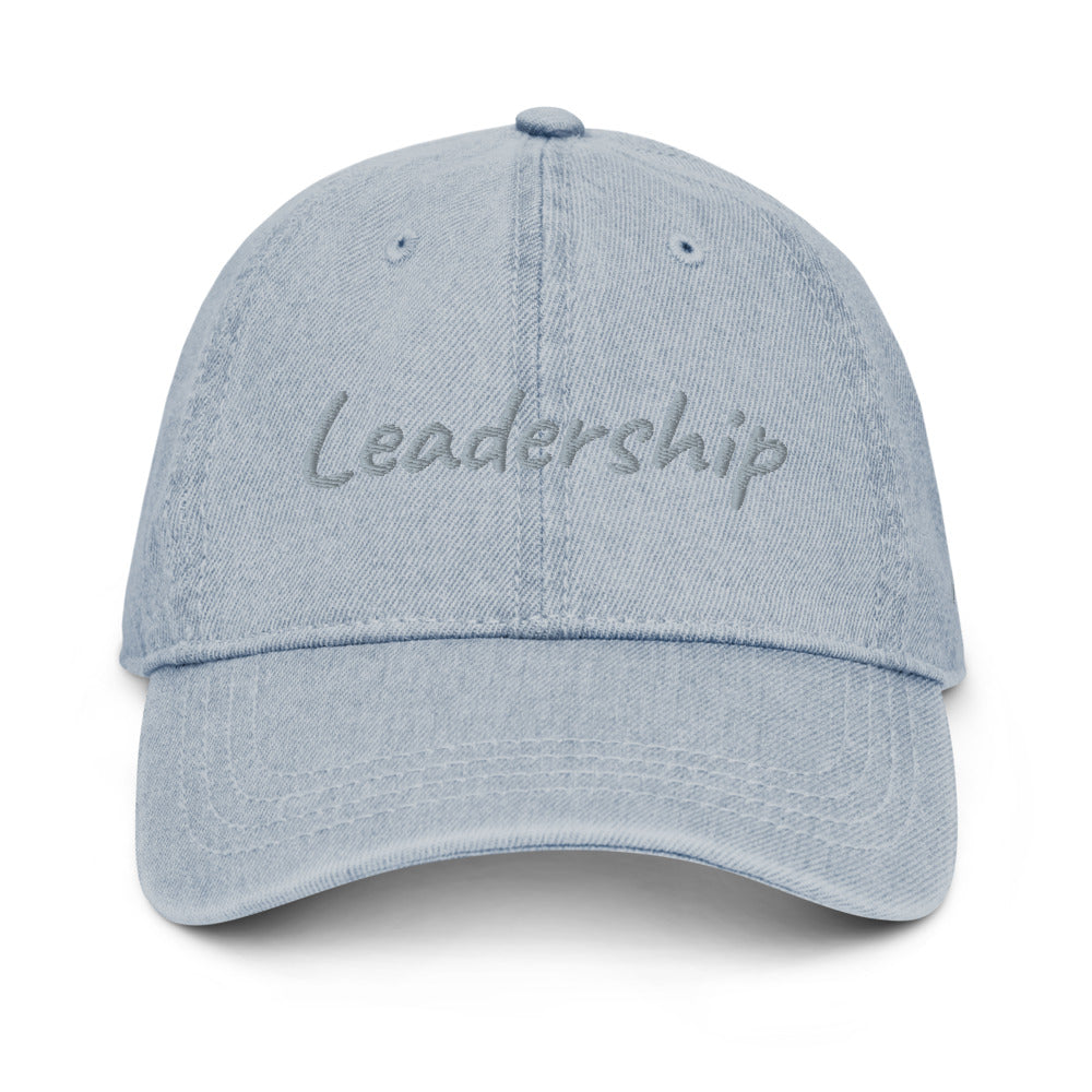 Leadership In Silver Embroidery on Denim Hat