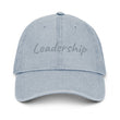 Leadership In Silver Embroidery on Denim Hat