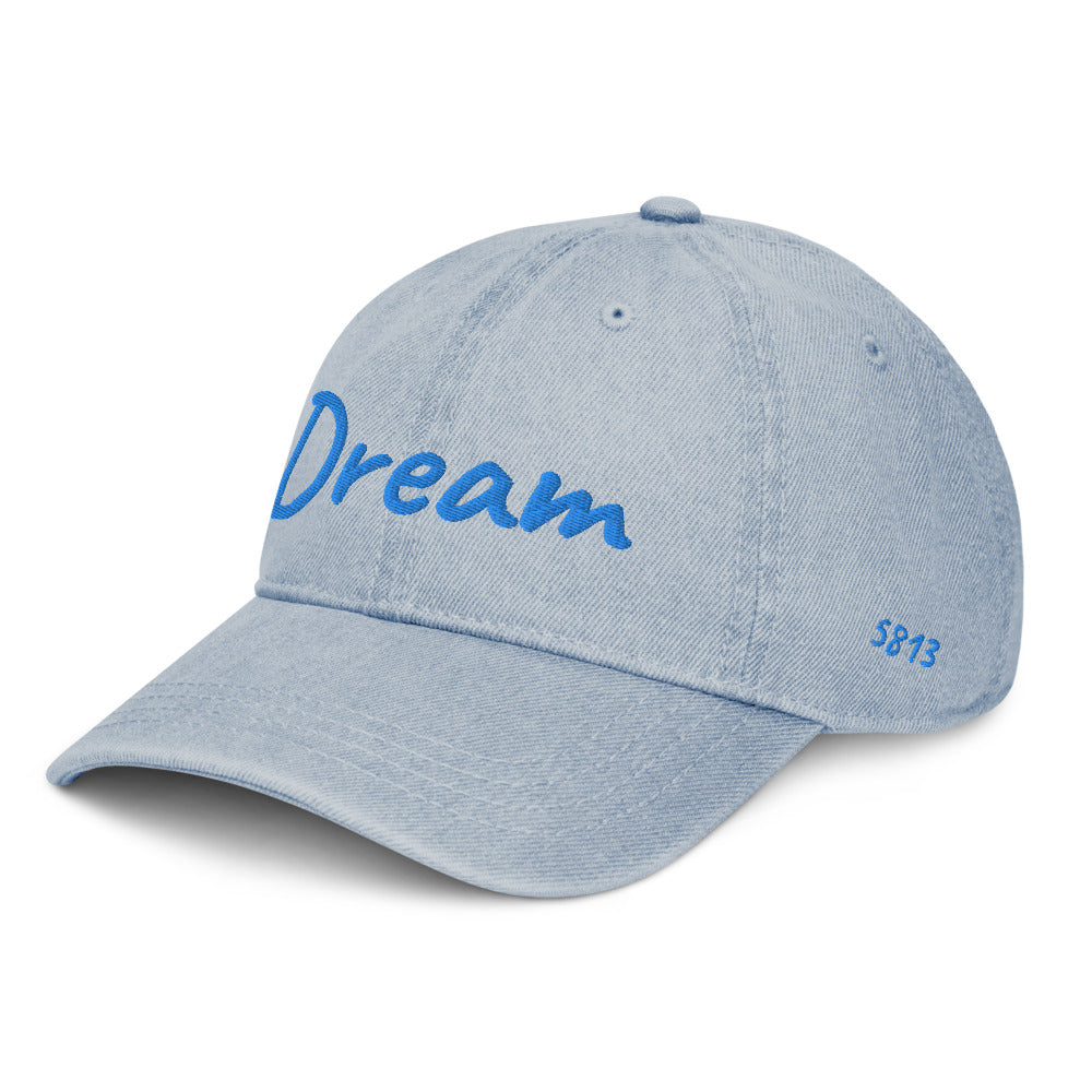 Dream In Sapphire Embroidery on Denim Hat