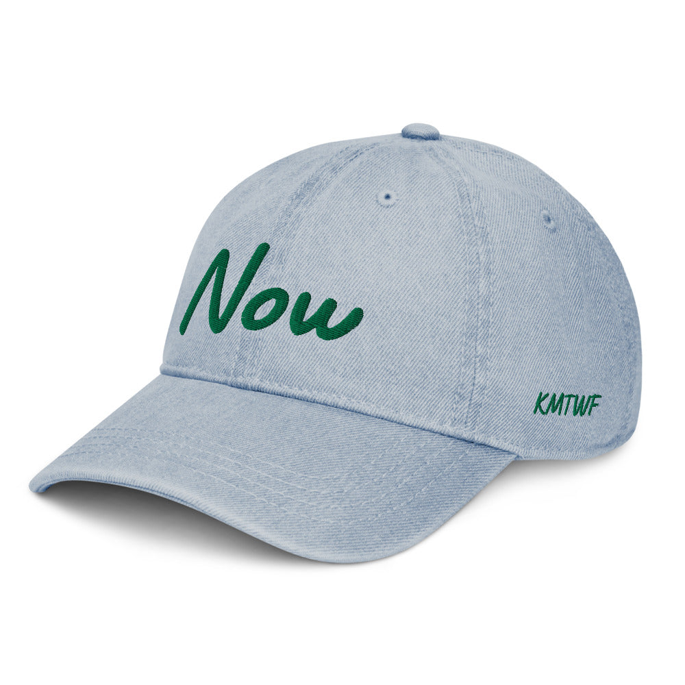 Now In Emerald Embroidery on Denim Hat