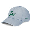 Joy In Emerald Embroidery on Denim Hat