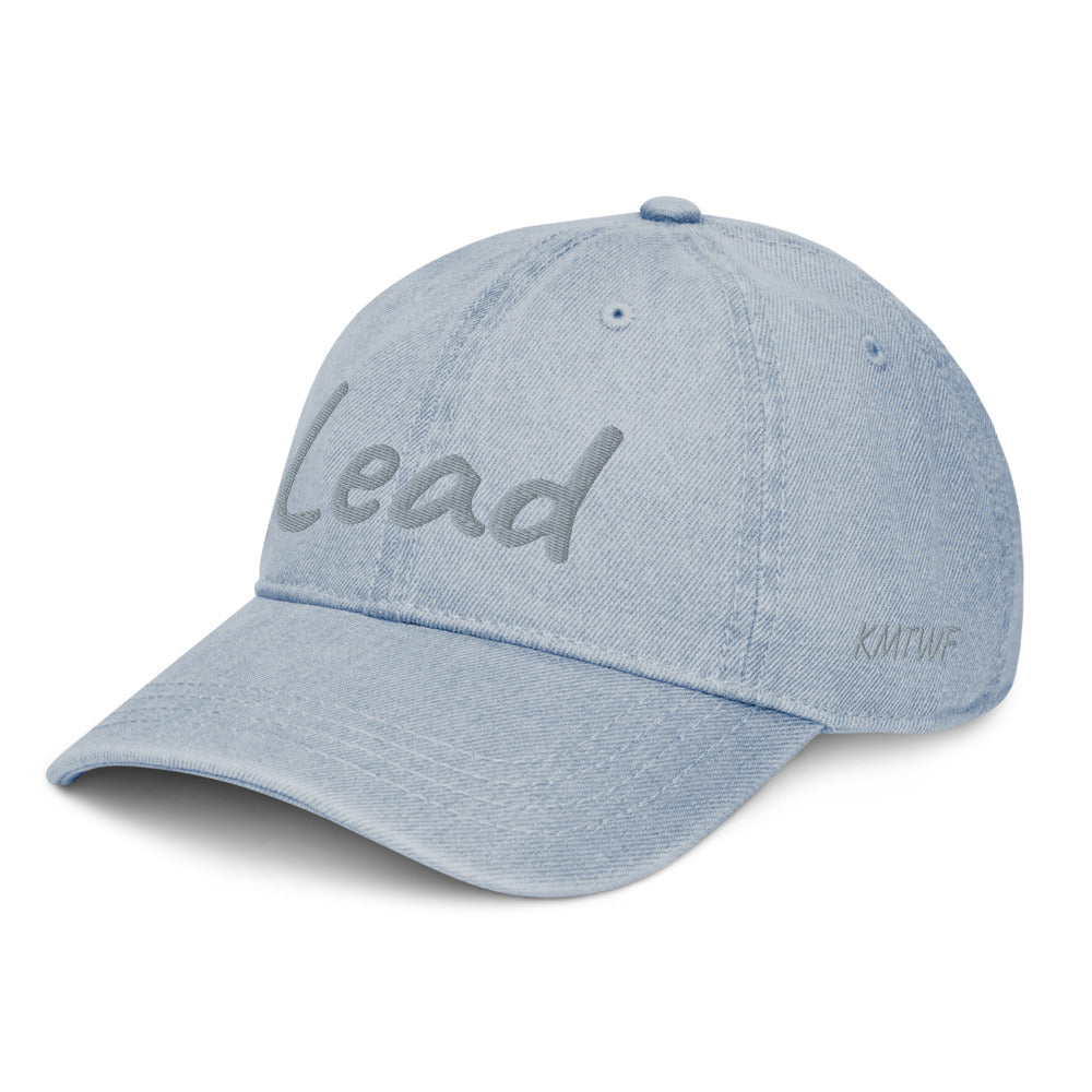 Lead In Silver Embroidery on Denim Hat