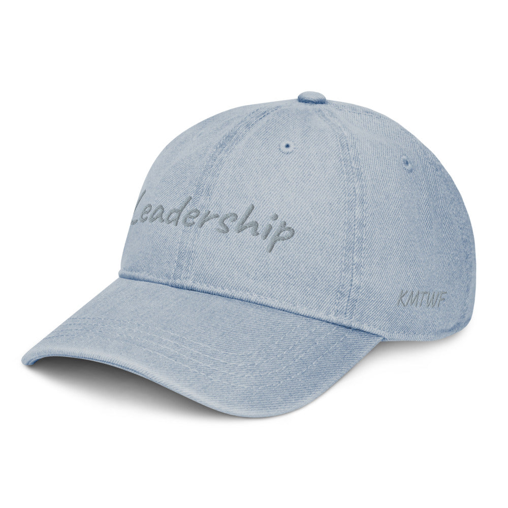 Leadership In Silver Embroidery on Denim Hat