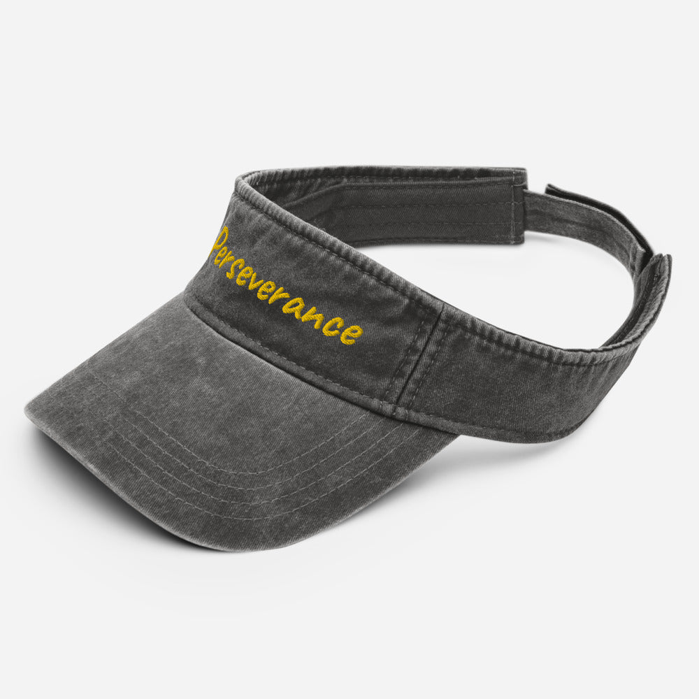 Perseverance In Gold Embroidery on Denim Visor