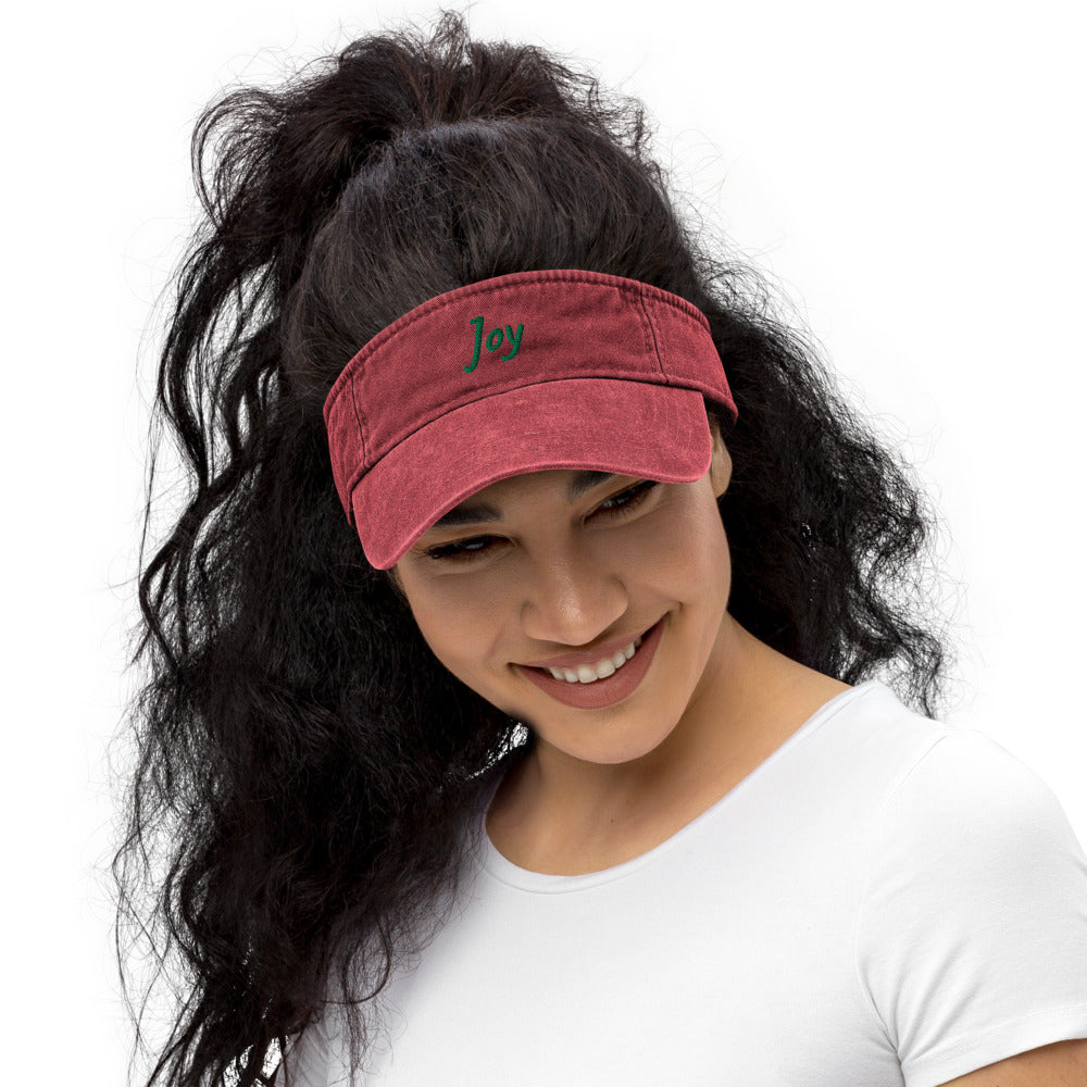 Joy In Emerald Embroidery on Denim Visor