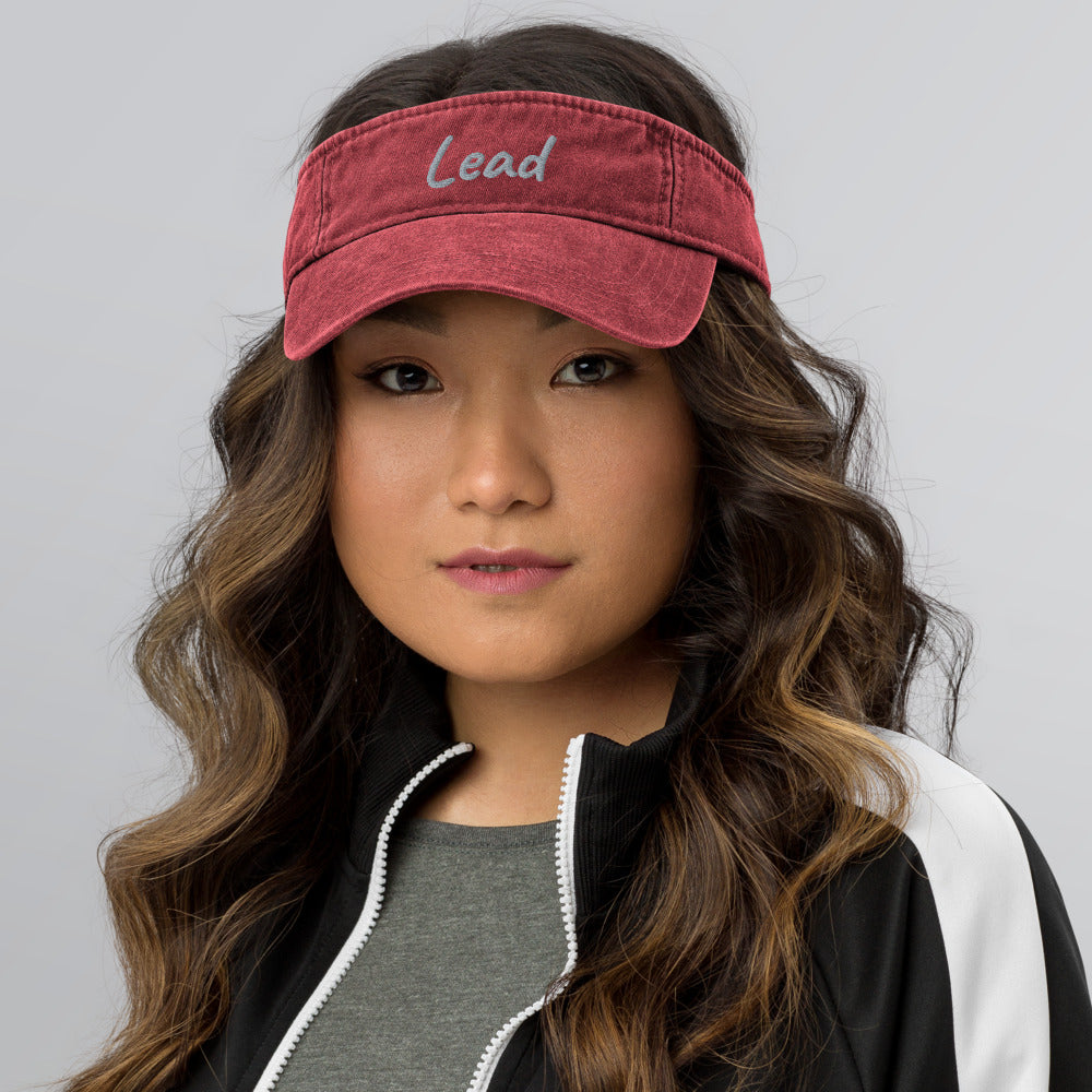 Lead In Silver Embroidery on Denim Visor