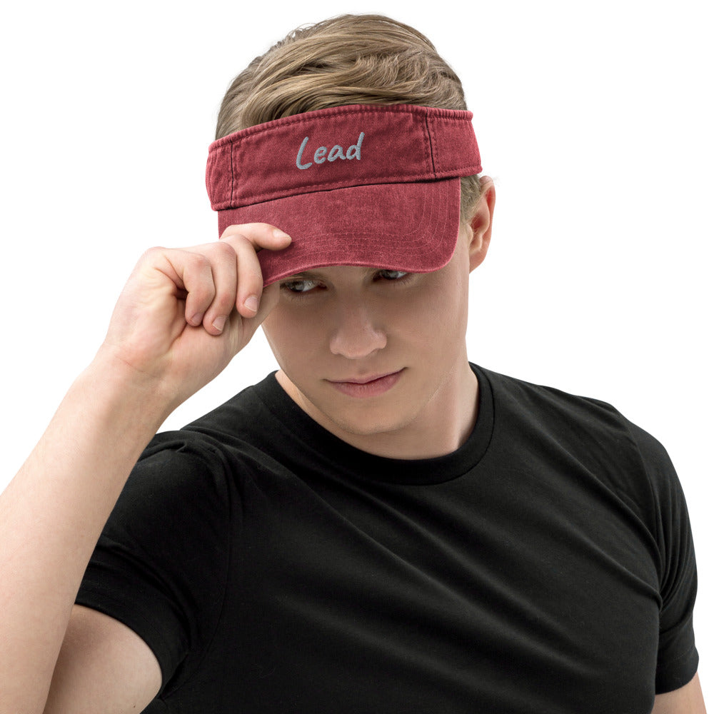 Lead In Silver Embroidery on Denim Visor