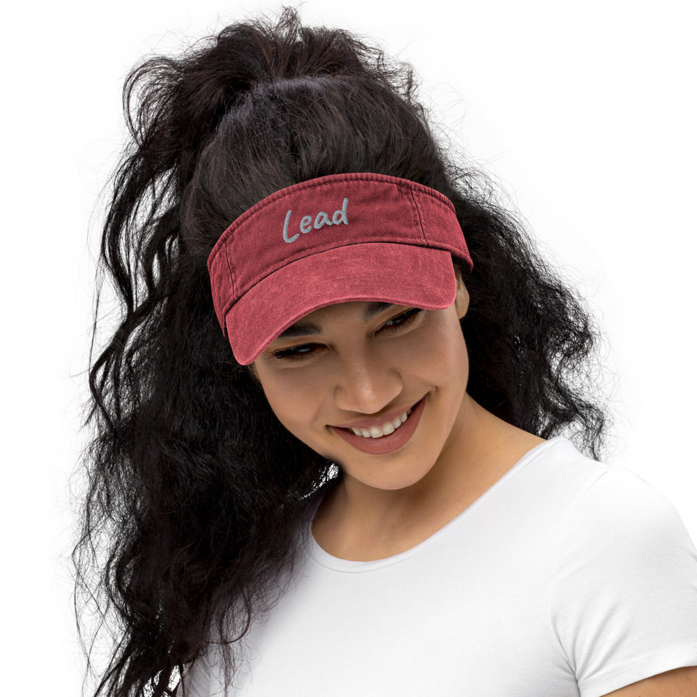 Lead In Silver Embroidery on Denim Visor