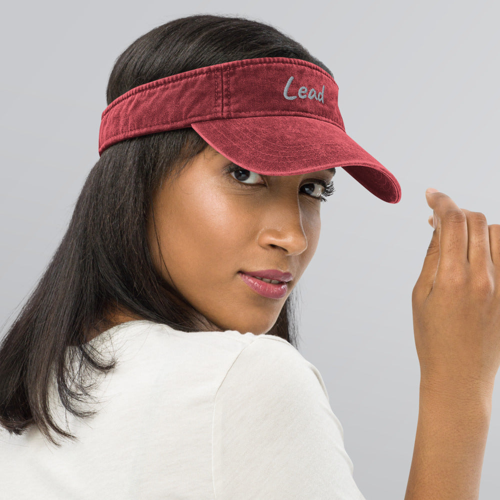 Lead In Silver Embroidery on Denim Visor