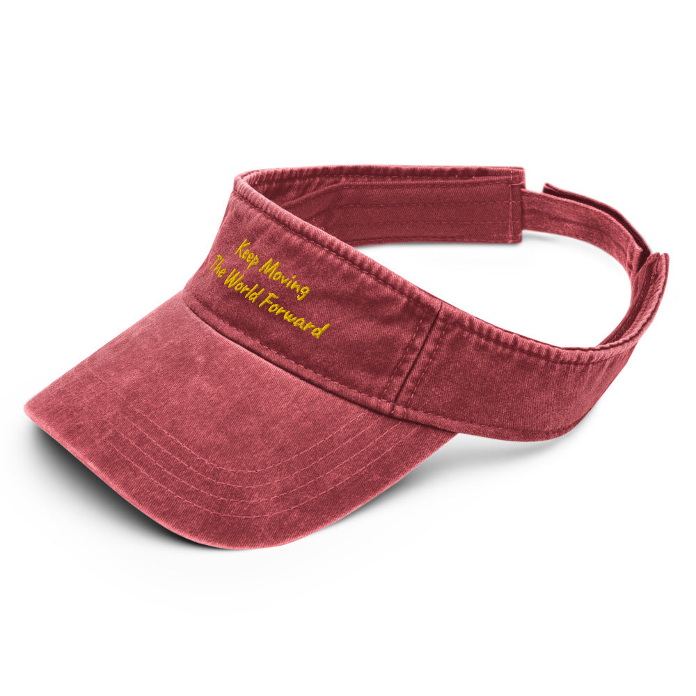 Keep Moving The World Forward In Gold Embroidery on Denim Visor