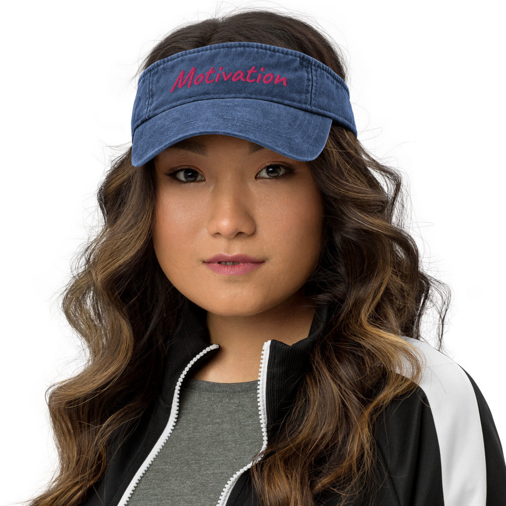 Motivation In Star Rose Quartz Embroidery on Denim Visor