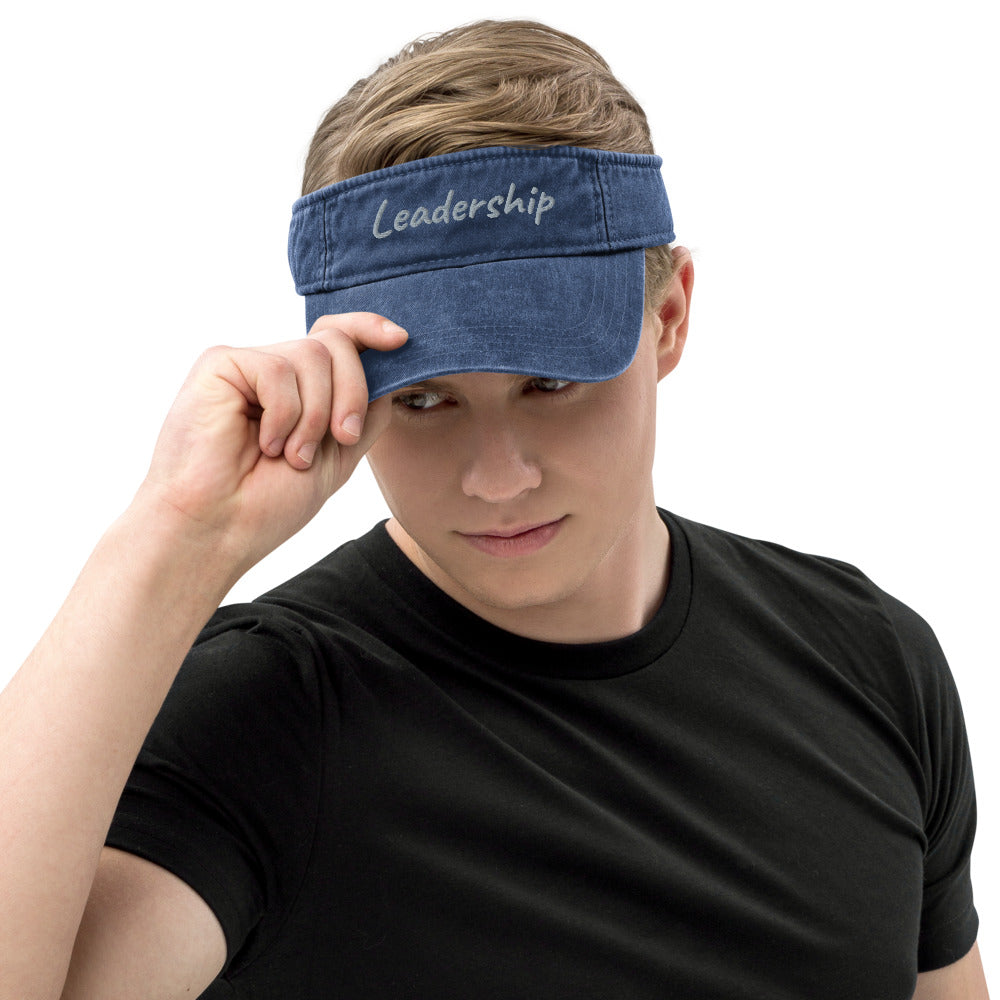 Leadership In Silver Embroidery on Denim Visor