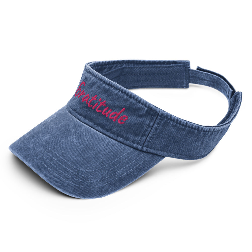 Gratitude In Star Rose Quartz Embroidery on Denim Visor