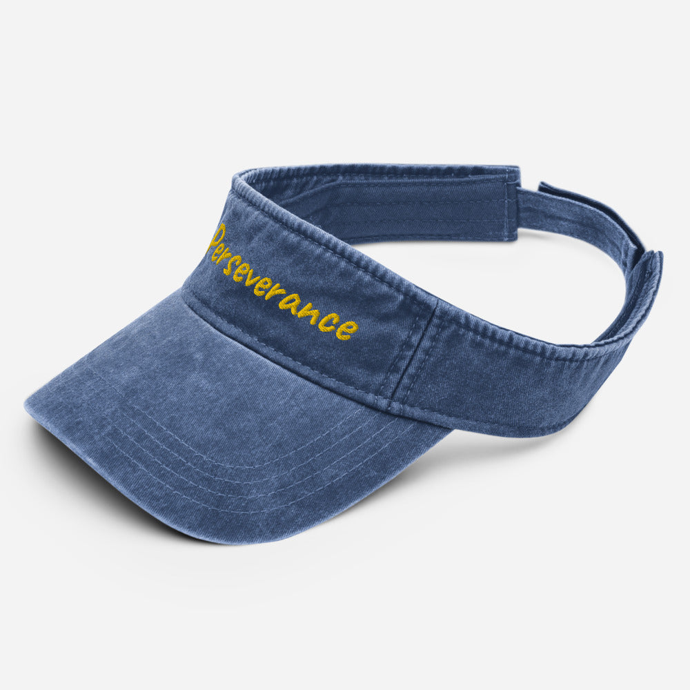 Perseverance In Gold Embroidery on Denim Visor